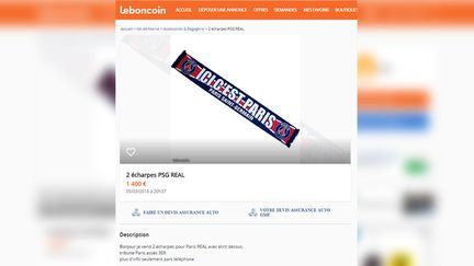 Une capture d'écran du site internet Leboncoin.fr, le 5 mars 2018, à la veille du match entre le PSG et le Real Madrid, en Ligue des Champions de football. (CAPTURE ECRAN / FRANCEINFO)