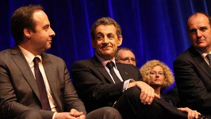  (Le président de l’UMP, Nicolas Sarkozy, accompagné du président de l’UDI, Jean-Christophe Lagarde, lors d’un meeting de soutien aux candidats UMP-UDI pour le second tour des départementales  ©  Maxppp)