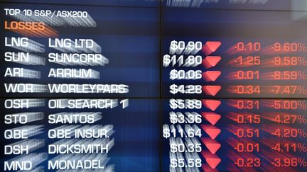 Un écran à la Bourse de Sydney (Australie), le 14 décembre 2015. (SAEED KHAN / AFP)