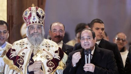 &nbsp; (Le patriarche Tawadros II (à g.) avec le président égyptien Sissi début janvier © Maxppp)