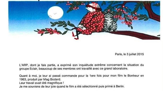 Communiqué d'Agnès Varda en soutien au groupe Eclair
