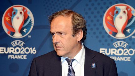 Michel Platini, président de l'UEFA, lors de la présentation du logo de l'Euro-2016 en France