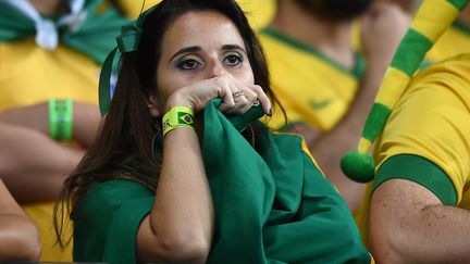 Dans les tribunes du stade Mineirao de Belo Horizonte, certains supporters&nbsp;auriverde sont estomaqu&eacute;s. (VANDERLEI ALMEIDA / AFP)