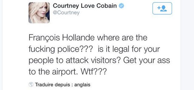 Le tweet de Courtney Love bloquée par les taxis parisiens le 25 juin 2015
 (DR)