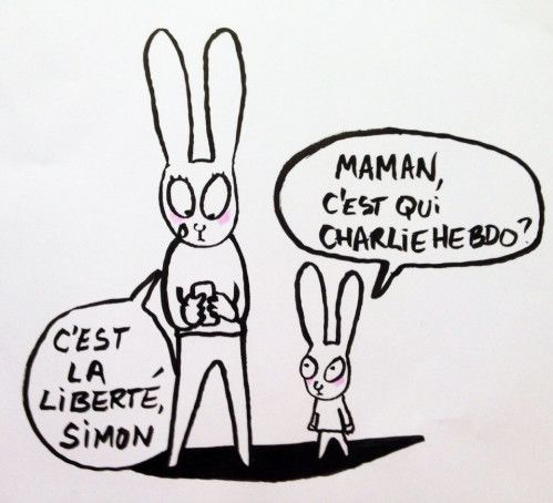 Dessin de Stéphanie Blake, auteur jeunesse, publié sur la page dédiée à Charlie Hebdo sur le site du Salon du livre Jeunesse
 (Stephanie Blake)