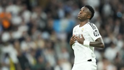 Le Brésilien Vinicius Junior, sous le maillot du Real Madrid le 22 octobre 2024 à Madrid (Espagne). (JOSE BRETON / AFP)