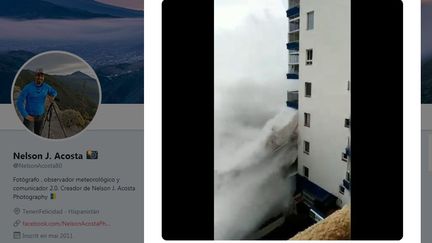 Des vagues s'abattent sur un immeuble, situé au nord de Tenerife, dans les Canaries (Espagne), samedi 18 novembre 2018. (NELSON ACOSTA / TWITTER)