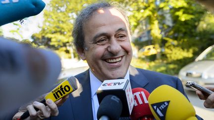 Michel Platini, le 29 avril à Lausanne (Suisse).&nbsp; (FABRICE COFFRINI / AFP)