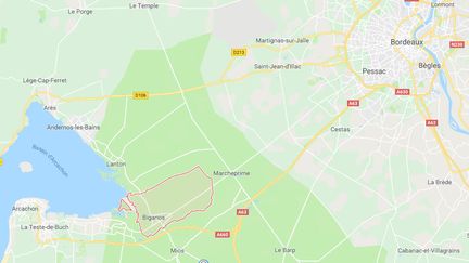 Plan de situation de la commune de Biganos. (GOOGLE MAPS)