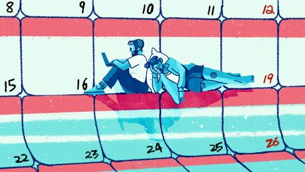 Le choix du calendrier, de ses codes et ses couleurs, s'est imposé pour illustrer le concept de la semaine de travail de quatre jours qui s'étend en Europe. L'idée est de montrer le nouvel équilibre entre les temps professionnel et personnel. (PAULINE LE NOURS / FRANCEINFO)