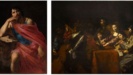 Valentin de Boulogne, à gauche : "Samson", 1631, The Cleveland Museum of Art - A droite "Le Concert", Musée du Louvre, Paris
 (A gauche, The Cleveland Museum of Art - A droite, Musée du Louvre, Paris)