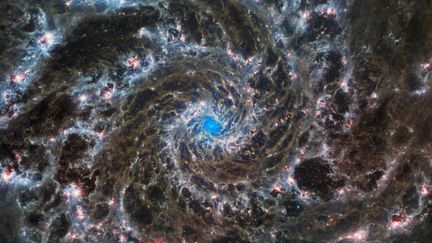 Une image publiée mardi 30 août 2022 par par l'agence spatiale européenne (ESA) et la Nasa, montre M74, aussi appellée la Galaxie du Fantôme, photographiée par le téléscope James Webb. (NASA / ESA / AFP)