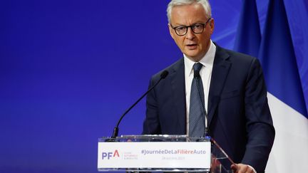 The Minister of the Economy, Bruno Le Maire, speaks during Automotive Industry Day, October 24, 2023, in Paris.  (ROMUALD MEIGNEUX / SIPA)