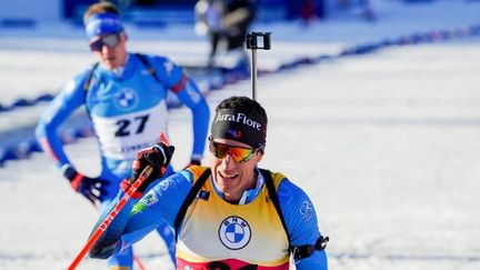 Quentin Fillon Maillet lors du sprint d'Oslo, vendredi 18 mars 2022. (TERJE BENDIKSBY / NTB / AFP)