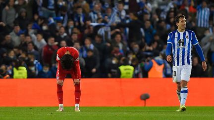 L'Atlético Madrid s'incline au stade Anoeta, face à la Real Sociedad, le mercredi 19 janvier 2022. (ANDER GILLENEA / AFP)