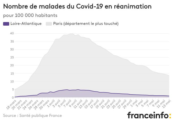 Nombre de malades du Covid-19 en réanimation pour 100 000 habitants. (FRANCEINFO)