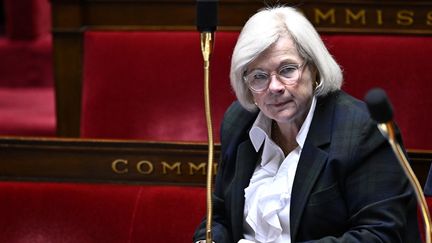 La ministre des Solidarités, Catherine Vautrin, à l'Assemblée, le 24 janvier 2024. (JULIEN DE ROSA / AFP)