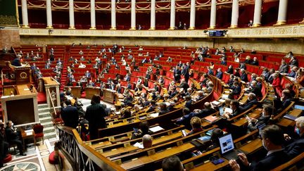 L'hémicycle de l'Assemblée nationale à Paris, le 9 février 2021.&nbsp; (LUDOVIC MARIN / AFP)