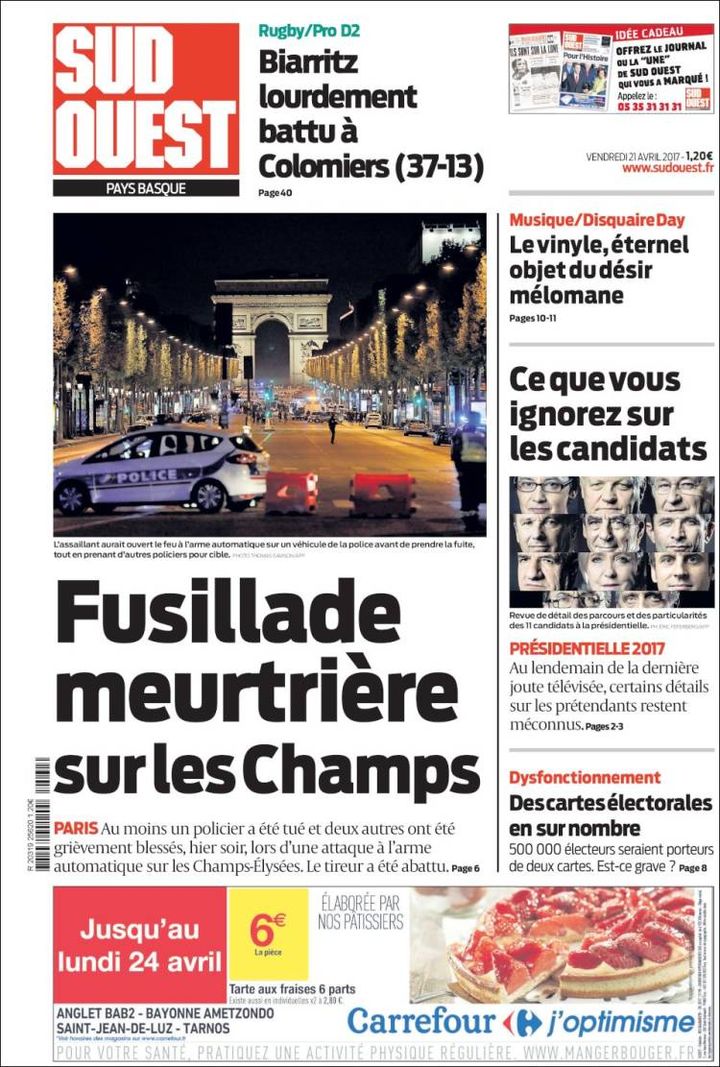 La une de Sud Ouest, le 21 avril 2017. (FRANCEINFO)