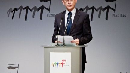 Le président de l'UE, Herman Van Rompuy, prononce un discours à Varsovie (Pologne), le 1er juillet 2011. (AFP - Wojtek Radwanski)