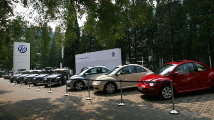 La Coccinelle historique (à gauche) et sa descendante (à droite), dont Volkswagen a annoncé la fin de la production, en septembre 2018. (CHINA PHOTOS / GETTY IMAGES ASIAPAC)