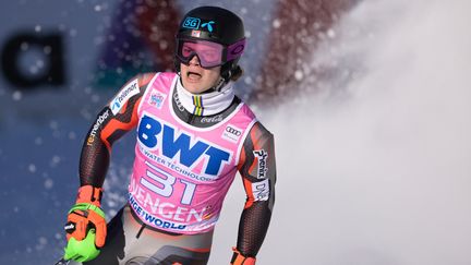 Lucas Braathen lors de la seconde manche du slalom à Wengen (Suisse), le 16 janvier 2022. (FABRICE COFFRINI / AFP)