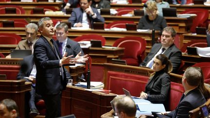 Le ministre de l'Intérieur, Gérald Darmanin, devant le Sénat, le 6 novembre 2023. (LUDOVIC MARIN / AFP)