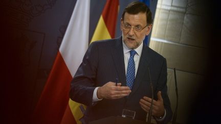 Le Premier ministre espagnol, Mariano Rajoy, en conf&eacute;rence de presse, le 15 juillet 2013, &agrave; Madrid (Espagne).&nbsp; (PIERRE-PHILIPPE MARCOU / AFP)