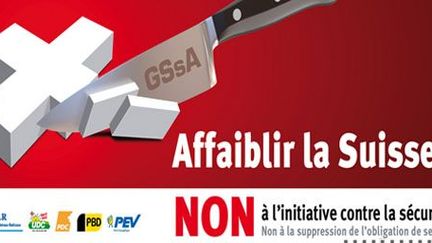 Affiche prônant le rejet de l'inititiative pour la suppression du service militaire en Suisse. (DR)