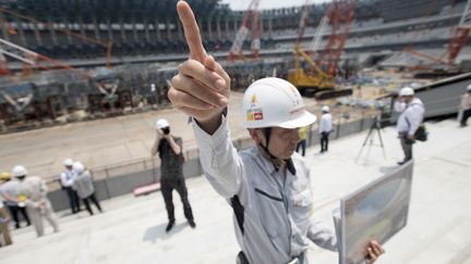 Sur le chantier de construction du nouveau stade national de Tokyo (Japon), le 18 juillet 2018. (ALESSANDRO DI CIOMMO / NURPHOTO / AFP)