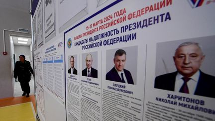 An information board at a polling station in Saint Petersburg, Russia, March 15, 2024. (OLGA MALTSEVA / AFP)