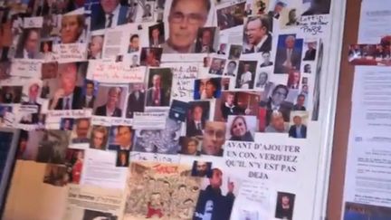 Capture d'&eacute;cran de la vid&eacute;o montrant le "mur des cons" affich&eacute; dans les locaux parisiens du Syndicat de la magistrature, publi&eacute;e le 23 avril 2013 sur le site Atlantico. (ATLANTICO)