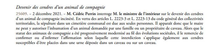 Extrait du Journal officiel du 2 décembre 2021 : "Questions remises à la présidence du Sénat et réponses des ministres aux questions écrites".&nbsp;
 (Capture Ecran Journal officiel)