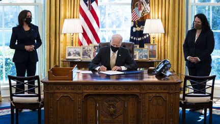 Le président américain, Joe Biden, à la Maison-Blanche, le 30 mars 2021. (POOL / GETTY IMAGES NORTH AMERICA / AFP)