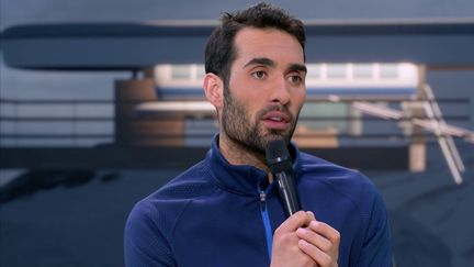 Martin Fourcade, fraîchement élu&nbsp;à la commission des athlètes du CIO s'exprime, jeudi 17 février, au micro de France Télévisions. (FRANCETVSPORT)