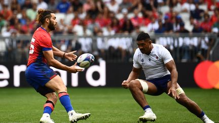 Inaki Ayarza lors du match entre les Samoa et le Chili, le 16 septembre 2023. (CHRISTOPHE ARCHAMBAULT / AFP)