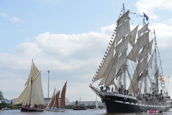 Le Belem le 4 juin 2016 à Saint Nazaire pour ses 120 ans 
 (JEAN-FRANCOIS MONIER / AFP)