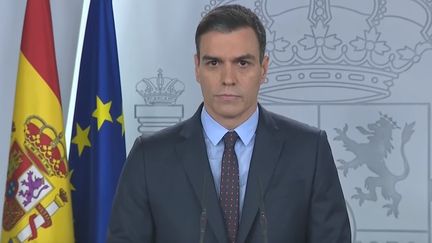 Le Premier ministre espagnol, Pedro Sanchez, lors de son allocution le 21 mars 2020 (Capture d'écran YouTube)