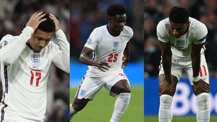 De gauche à droite :&nbsp;Jadon Sancho, Bukayo Saka et Marcus Rashford. (AFP)