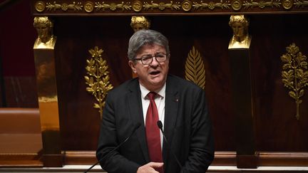 Le leader de la France insoumise Jean-Luc Mélenchon à l'Assemblée nationale, le 15 octobre 2019. (CHRISTOPHE ARCHAMBAULT / AFP)