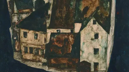 "Ville morte III" (1911) d'Egon Schiele en possession du musée Leopold de Vienne, en Autriche. Huile sur bois (détail). (LEOPOLD MUSEUM VIENNA)