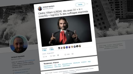 Un enseignant plaisante à propos du score du mathématicien Cédric Villani, élu sous l'étiquelle La République en marche dimanche 18 juin 2017 lors du second tour&nbsp;des élections législatives. (RENAUD_EPSTEIN / TWITTER)