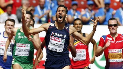 Le Fran&ccedil;ais Mahiedine Mekhissi en finale du 1 500 m&egrave;tres aux championnats d'Europe d'athl&eacute;tisme, &agrave; Zurich (Suisse), le 17 ao&ucirc;t 2014. (ARND WIEGMANN / REUTERS)