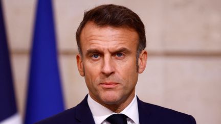 Le président français Emmanuel Macron lors d'une conférence de presse à l'Elysée, le 28 novembre 2024. (SARAH MEYSSONNIER / AFP)