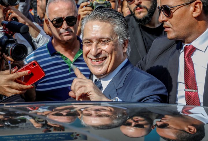 Nabil Karoui, patron de la chaîne Nessma TV et candidat à la présidentielle, lors du 2e tour de l'élection à Tunis le 13 octobre 2019 (AFP - YASSINE GAIDI / ANADOLU AGENCY)