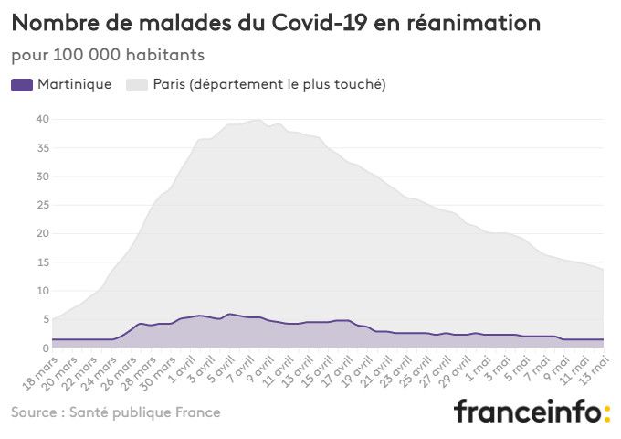 Nombre de malades du Covid-19 en réanimation pour 100 000 habitants. (FRANCEINFO)