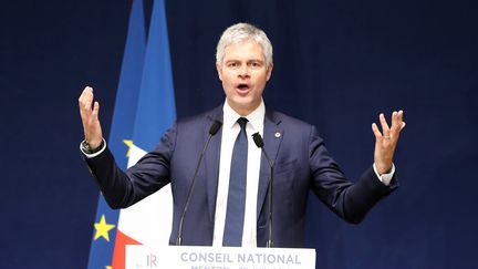 Le président des Républicains Laurent Wauquiez, au conseil national de son parti le 30 juin 2018 à Menton.&nbsp; (VALERY HACHE / AFP)