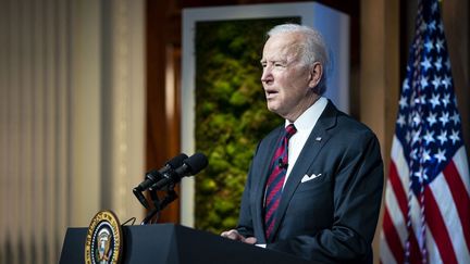 Le président américain, Joe Biden, à Washington (Etats-Unis), le 22 avril 2021.&nbsp; (POOL / GETTY IMAGES NORTH AMERICA / AFP)