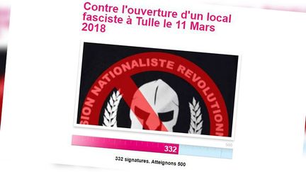 Une pétition est lancée sur internet contre l'ouverture du local du groupuscule d'extrême droite à Tulle (Corrèze). (CAPTURE ECRAN DU SITE AVAAZ.ORG / FRANCEINFO)