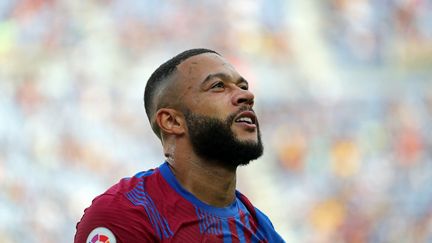 Le Barcelonais Memphis Depay lors du match contre Levante, dimanche 26 septembre 2021. (JOAN VALLS / NURPHOTO / AFP)